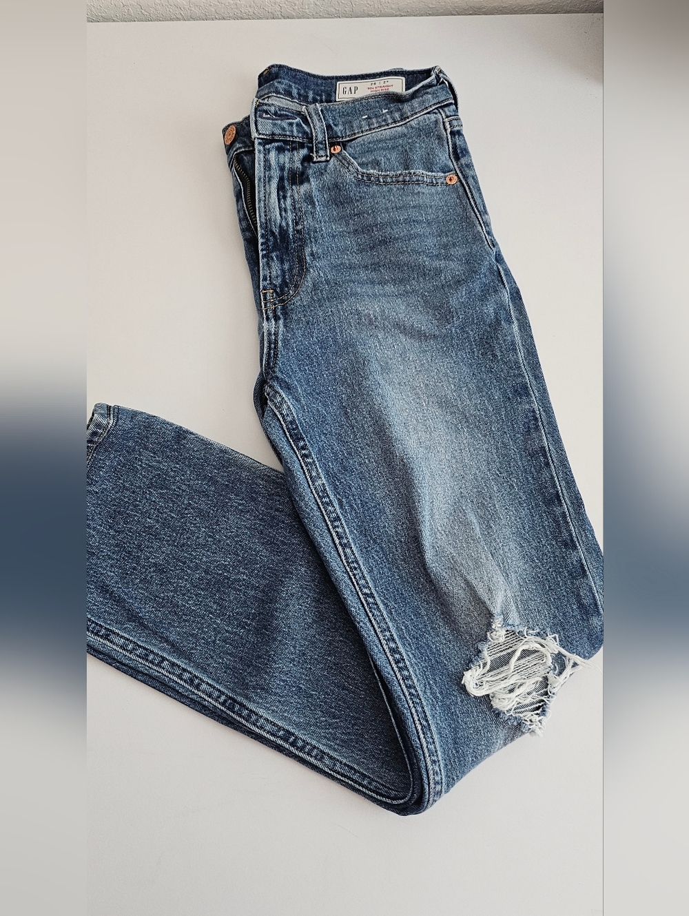 GAP High-Rise Distressed Blue Jeans